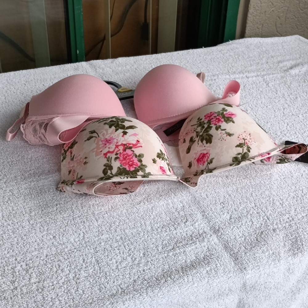 Pink Bras Set with Floral Print and Molded Cups